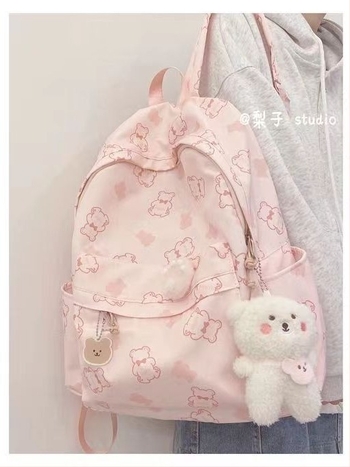 Ranac s printom medvjedića u Harajuku Ulzzang stilu, vodootporan, kapacitet 36–55L, kompatibilan s 15-inčnim laptopom, Oxford tkanina, naramenice s zračnom jastukom