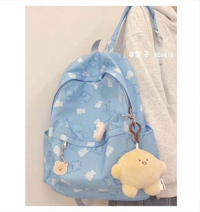 Ranac s printom medvjedića u Harajuku Ulzzang stilu, vodootporan, kapacitet 36–55L, kompatibilan s 15-inčnim laptopom, Oxford tkanina, naramenice s zračnom jastukom