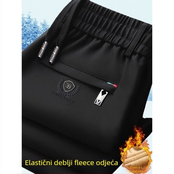 Muške zimske hlače s elastičnim pojasom, podstavljene flisom, ravni kroj, Cupro vlakno