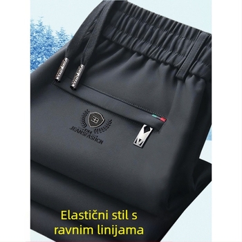 Muške zimske hlače s elastičnim pojasom, podstavljene flisom, ravni kroj, Cupro vlakno