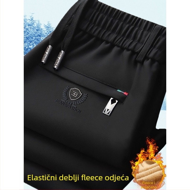 Muške zimske hlače s elastičnim pojasom, podstavljene flisom, ravni kroj, Cupro vlakno