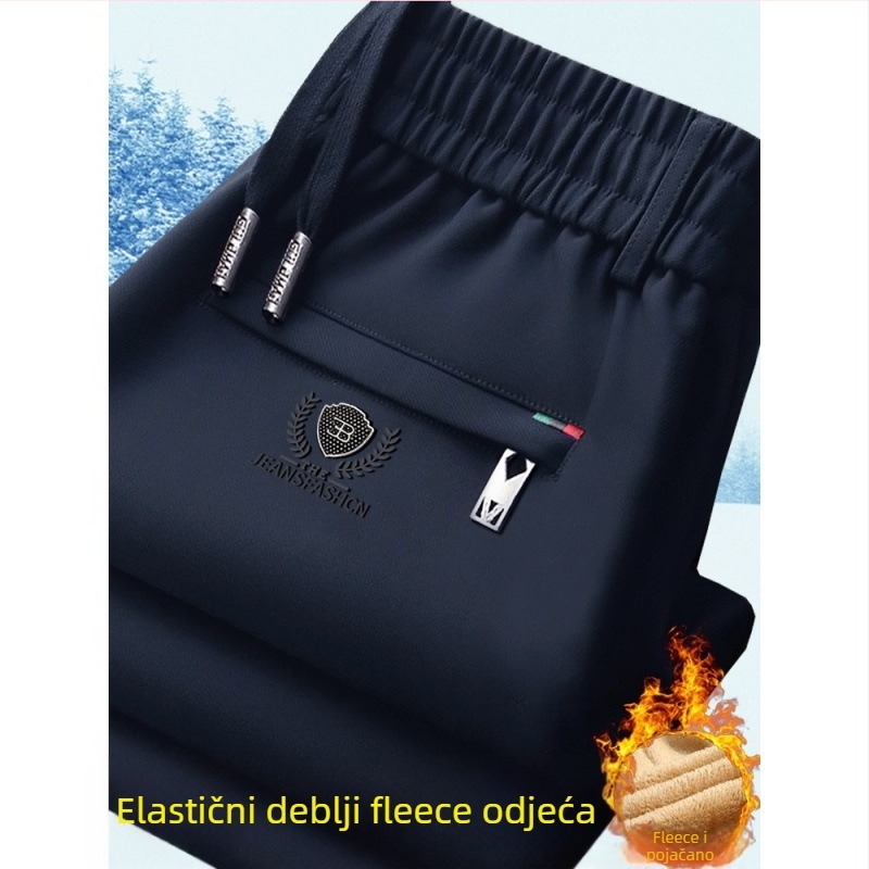 Muške zimske hlače s elastičnim pojasom, podstavljene flisom, ravni kroj, Cupro vlakno