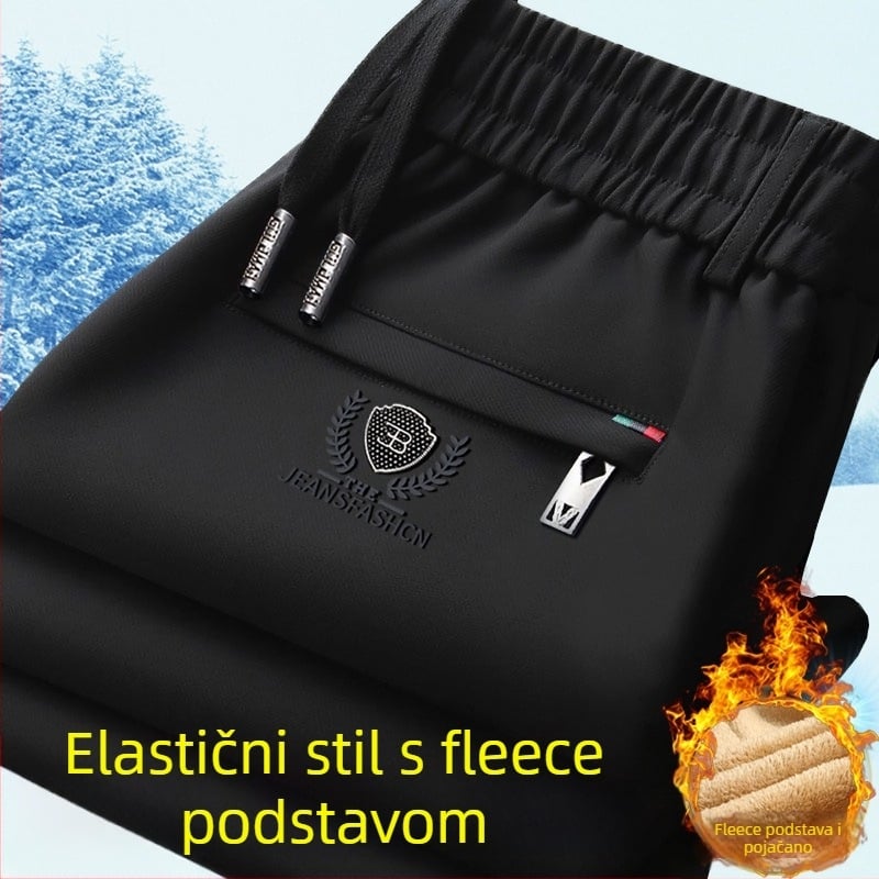 Muške zimske hlače s elastičnim pojasom, podstavljene flisom, ravni kroj, Cupro vlakno