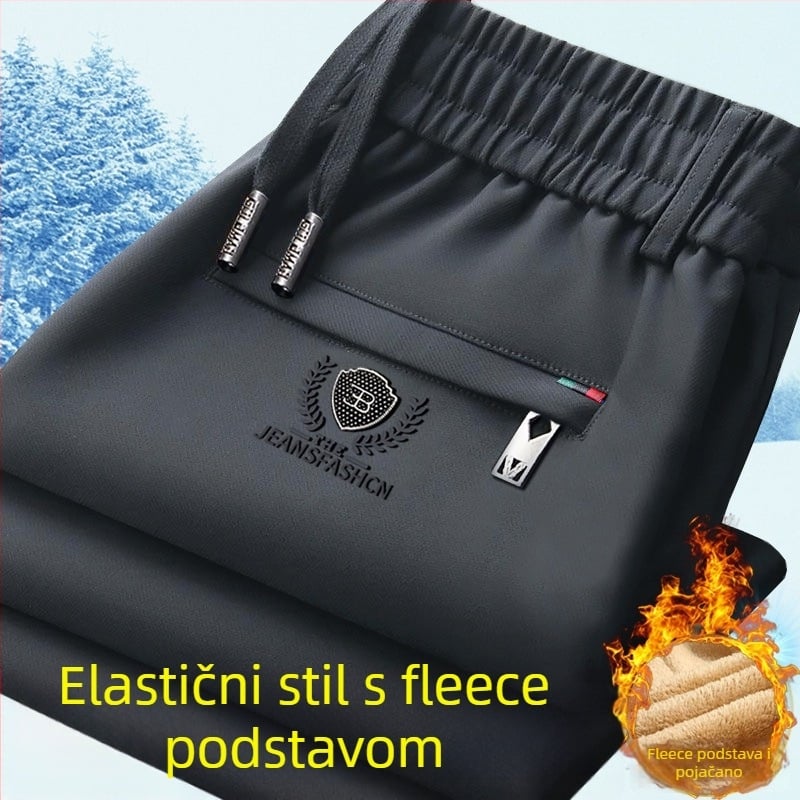 Muške zimske hlače s elastičnim pojasom, podstavljene flisom, ravni kroj, Cupro vlakno