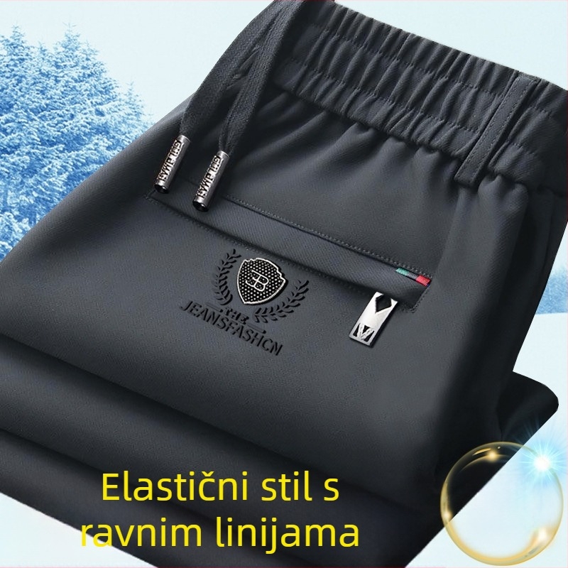 Muške zimske hlače s elastičnim pojasom, podstavljene flisom, ravni kroj, Cupro vlakno
