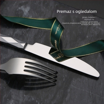 Set pribora od nehrđajućeg čelika 304 s ručkom kvadratno-dijamantnog oblika – nož, vilica i žlica, lagani luksuzni retro stil, ogledni završni premaz