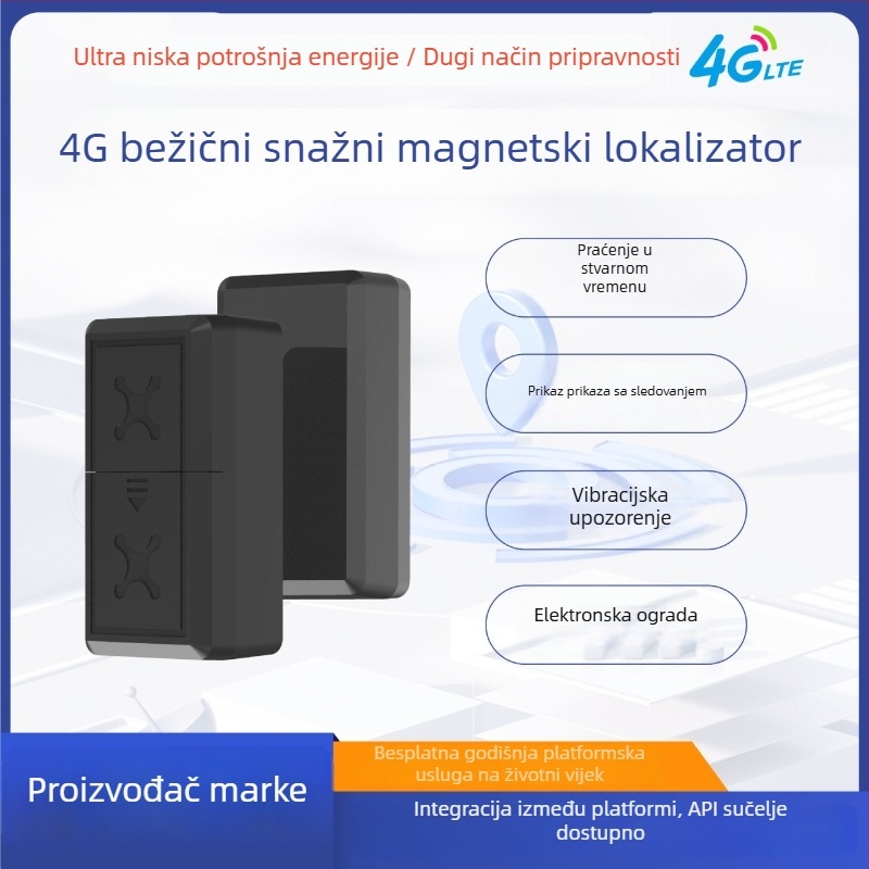 Automobilski GPS lokator s 4G Beidou, preciznost GPS 5 m, magnetsko pričvršćivanje, ugrađena keramična antena, punjiva polimerna baterija