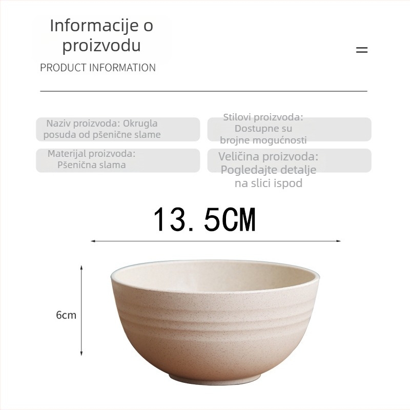13,5 cm zdjela od pšenične slame – zdjela za salatu, rižu i juhu, posuđe od pšenice