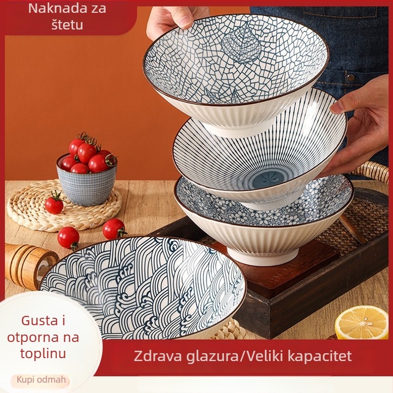 Zdjela za rezance u japanskom stilu, porculanska, kružnog oblika, cvjetni uzorak ispod glazure, mikrovalna kompatibilnost