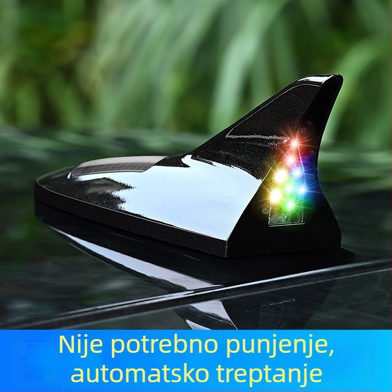 Solarno svjetlo za antenu u obliku peraja morskog psa za auto – univerzalno krovsko upozoravajuće bljeskanje, dekorativno svjetlo