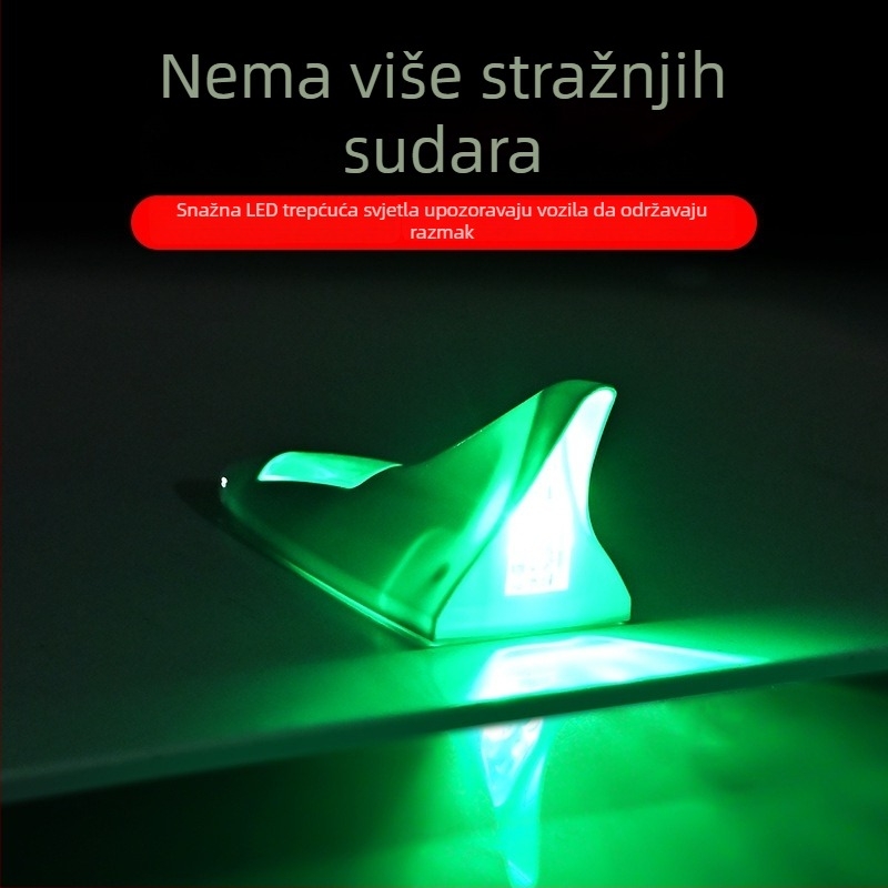 Solarno svjetlo za antenu u obliku peraja morskog psa za auto – univerzalno krovsko upozoravajuće bljeskanje, dekorativno svjetlo