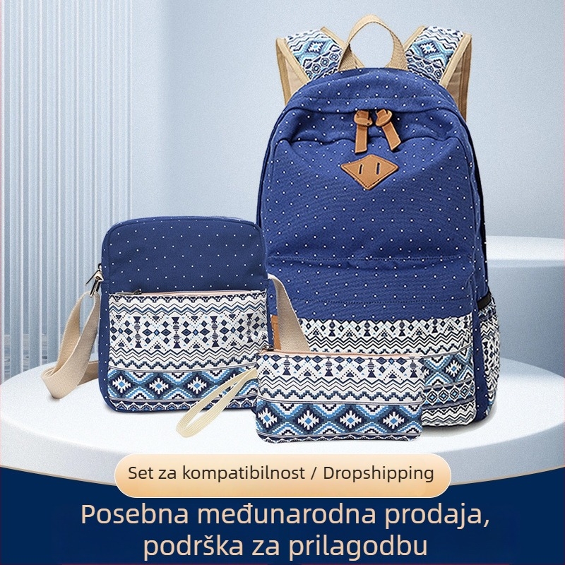 Set od tri platnenih ruksake s etničkim stilom, kapacitet 20–35L, kompatibilan s 14-inčnim prijenosnim računalom, naramenice s zračnom jastučicom, težina 750 g