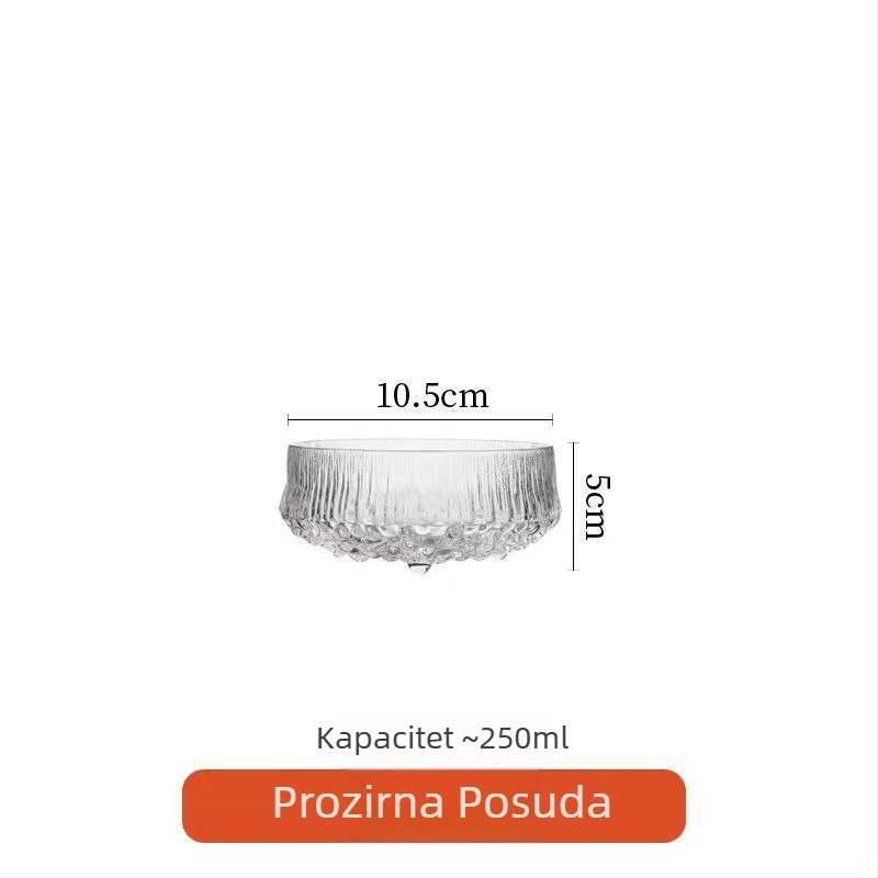 Staklena posuda za desert, nepravilnog oblika, ručno oslikana površina, japanskog stila, pogodno za voćne salate i žele