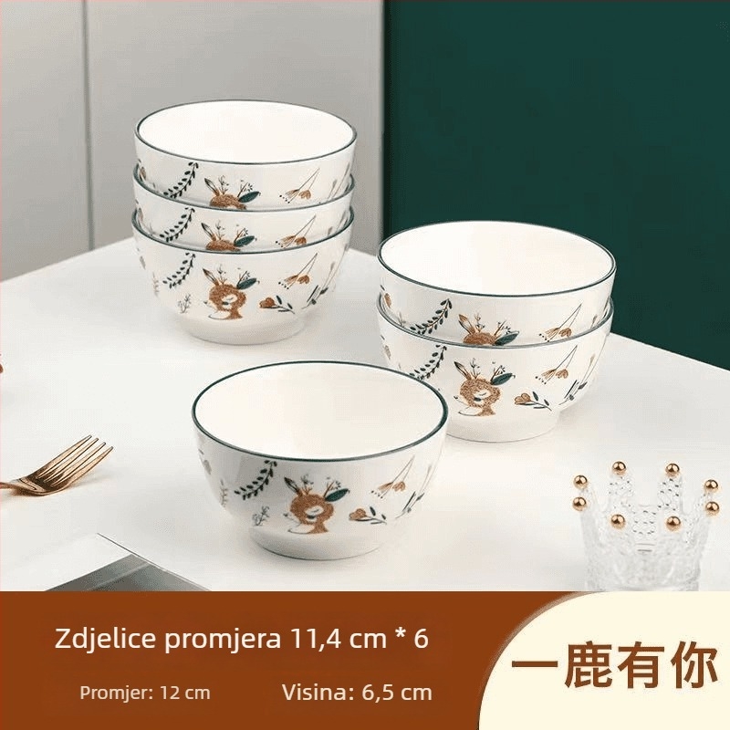 Shining keramička zdjela, okrugli oblik, crtani uzorak, moderni minimalistički stil, pogodno za mikrovalnu pećnicu