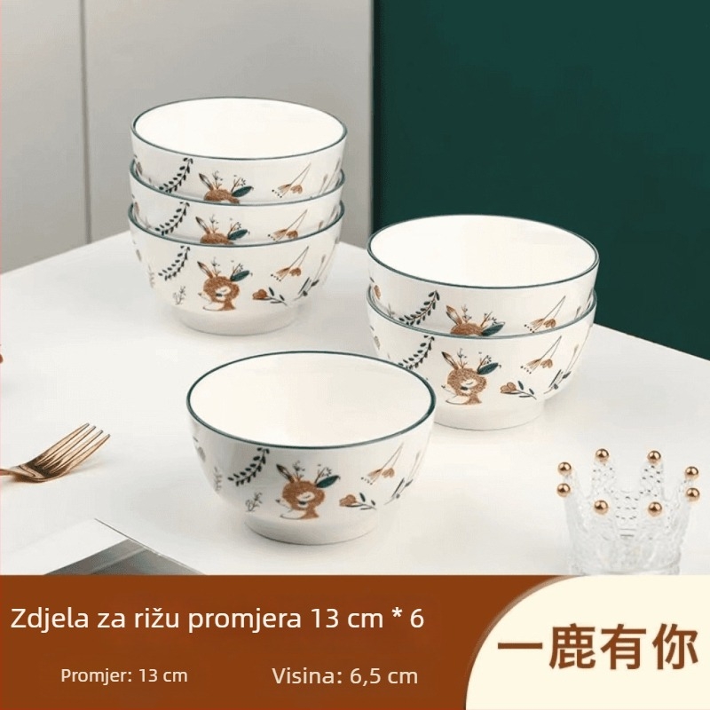 Shining keramička zdjela, okrugli oblik, crtani uzorak, moderni minimalistički stil, pogodno za mikrovalnu pećnicu