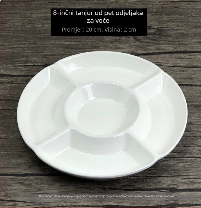 Runpai keramički tanjur s pet odjeljaka, nepravilnog oblika, glazirana površina, pogodna za mikrovalnu
