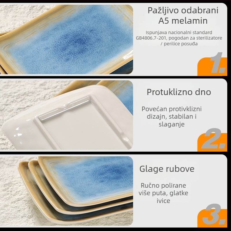 Melamin posuđe s finishom underglaze, kvadratna ploča za sushi i deserte.