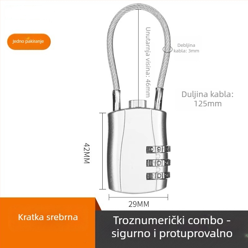Mehanički sigurnosni zglob od cinkove legure s užetom od žice, model 018L, promjer 5 mm, pogodna za prtljagu, bicikl, kaciga, motocikl, školska torba; moderan minimalistički stil; prilagodljiva obrada
