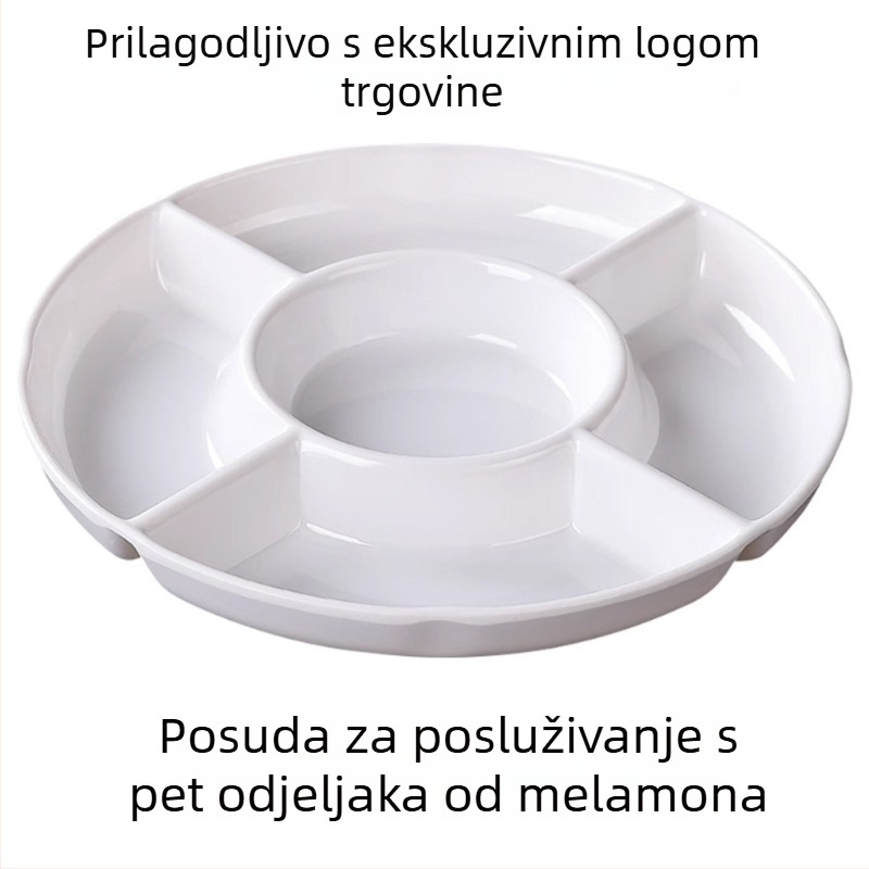 Petodjelni melamin tanjur, kružnog oblika, dijeljeni tanjur