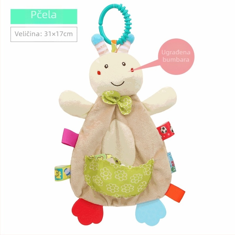 Pliš zvončika za novorođenčad — žvačuća, džepasta udobna igračka, potiče razvoj uma, vida, puzanje, koordinaciju ruka-oka, senzorni razvoj