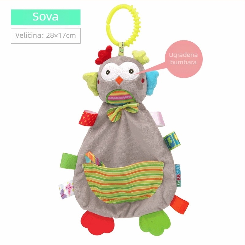 Pliš zvončika za novorođenčad — žvačuća, džepasta udobna igračka, potiče razvoj uma, vida, puzanje, koordinaciju ruka-oka, senzorni razvoj