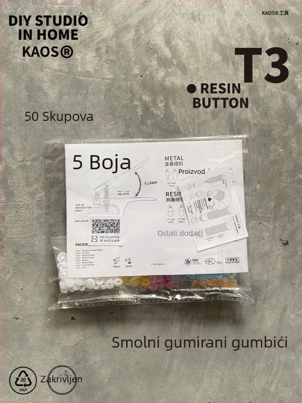 KAOST3 Gumice od smole za bebe – četiri zatvaranja, model T3, DIY skriveni kopčasti zatvarač, za kapute, odjeću, torbe, haljine