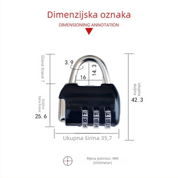 Kombinacijska metalna brava za vanjsku upotrebu — vodootporna i otporna na hrđu, za vrata i prtljagu