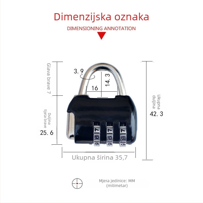 Kombinacijska metalna brava za vanjsku upotrebu — vodootporna i otporna na hrđu, za vrata i prtljagu