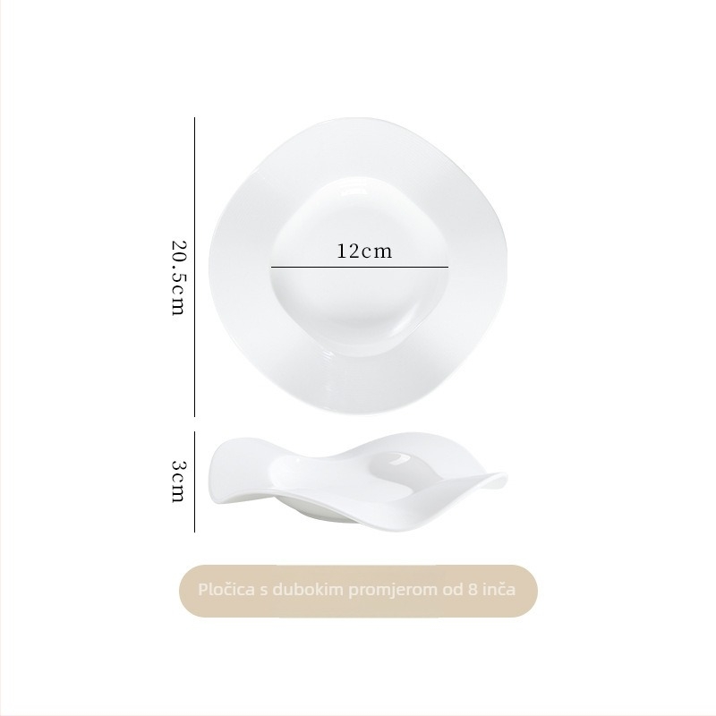 Porcelanski valoviti tanjur - Nepravilni oblik, Mikrovalna sigurnost, Moderan jednostavan dizajn, Ispis logotipa, Prilagodljivo (porceljan; nepravilni oblik; mikrovalna sigurnost; ispis logotipa; prilagodljivo)