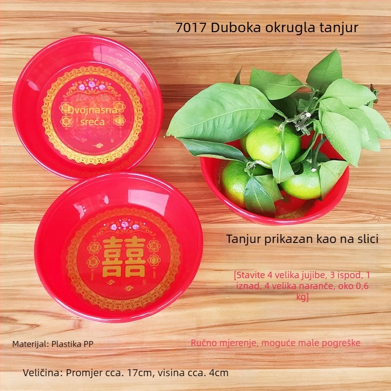 Kružni plastični tanjur za voće za vjenčanja, uzor Dvostruko Sreće, kineski stil, novi kineski stil
