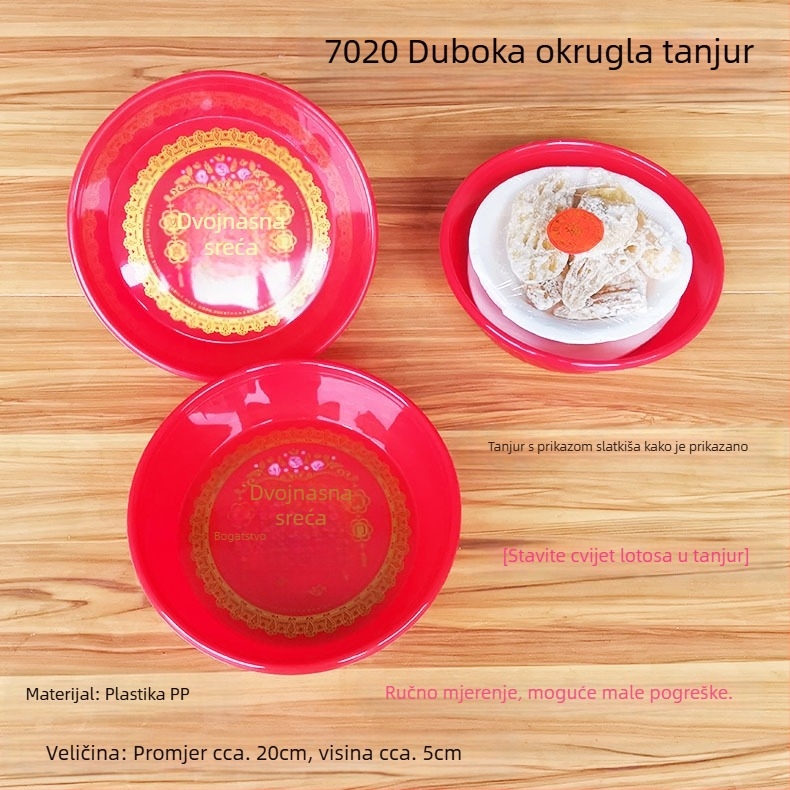 Kružni plastični tanjur za voće za vjenčanja, uzor Dvostruko Sreće, kineski stil, novi kineski stil