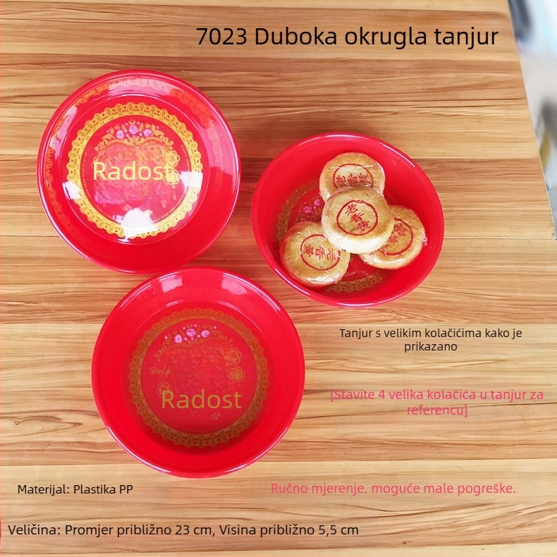 Kružni plastični tanjur za voće za vjenčanja, uzor Dvostruko Sreće, kineski stil, novi kineski stil