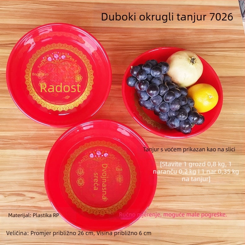 Kružni plastični tanjur za voće za vjenčanja, uzor Dvostruko Sreće, kineski stil, novi kineski stil
