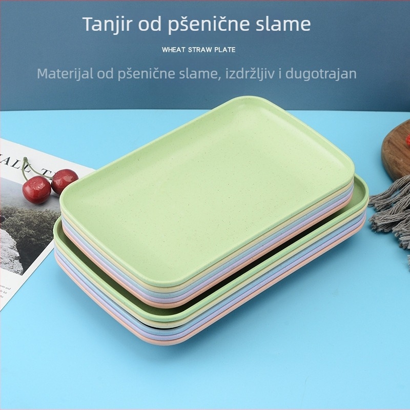 Pravokutni tanjur od slame pšenice – nordijski stil, otisak logotipa, prilagodljivo