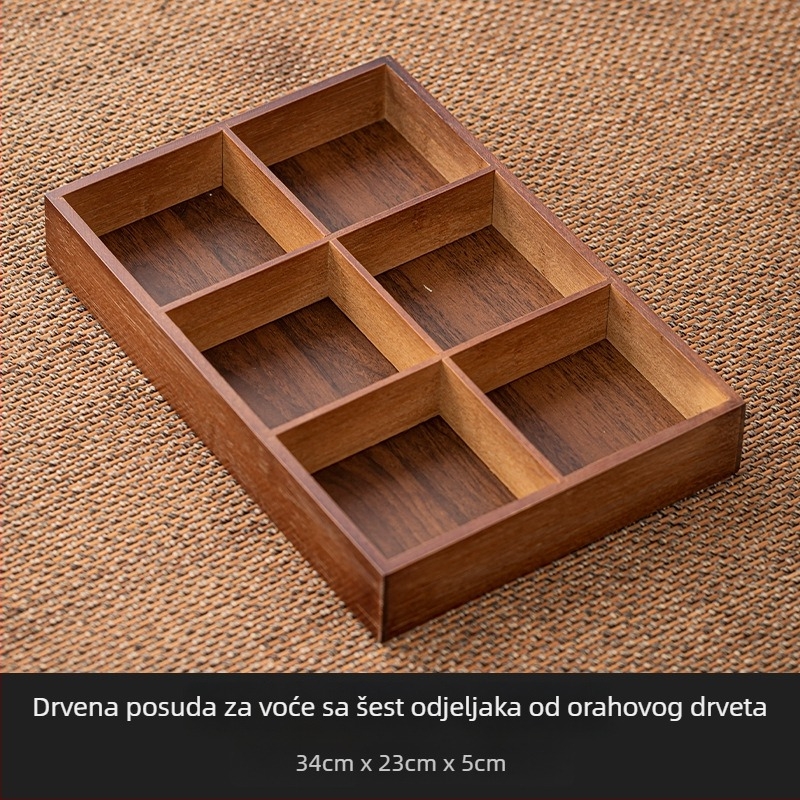 Bambusni tanjur za grickalice s devet odjeljaka, kineski stil za čajnu ceremoniju, pladanj za međuobroke i suho voće