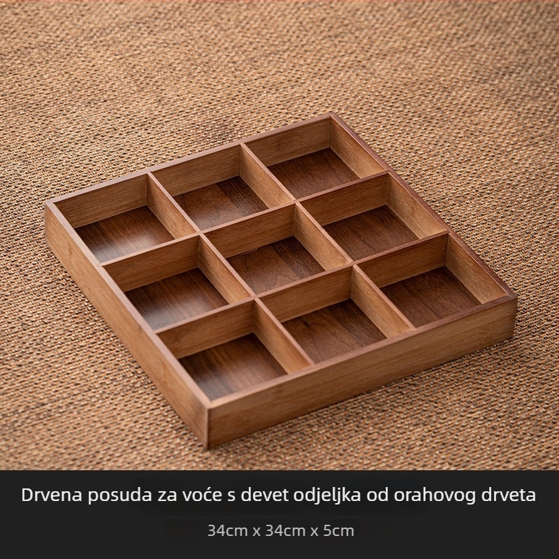 Bambusni tanjur za grickalice s devet odjeljaka, kineski stil za čajnu ceremoniju, pladanj za međuobroke i suho voće