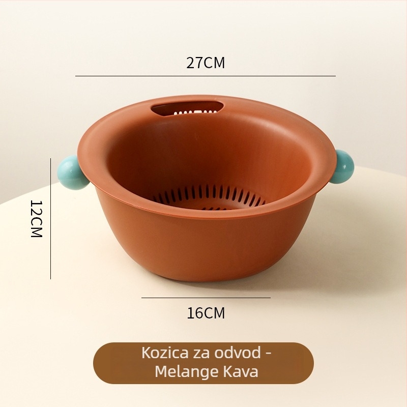 Dvoslojna posuda za pranje voća i povrća, višenamjenska plastična košarica, moderni minimalistički stil