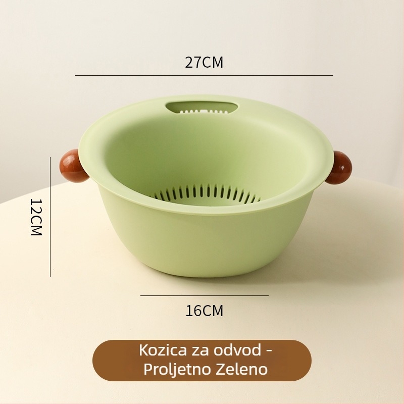 Dvoslojna posuda za pranje voća i povrća, višenamjenska plastična košarica, moderni minimalistički stil