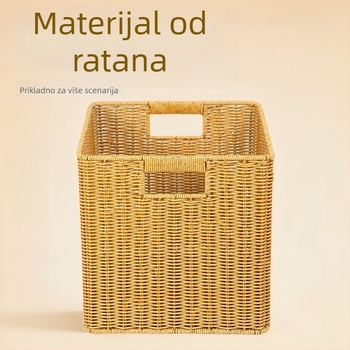 Plastična košara za pohranu, model XH-B029, kućna upotreba, pleteni dizajn od ratana, novi kineski stil; pogodna za deke, daljinske upravljače, uredske potrepštine, voće, torbe, povrće, lijekove, knjige i časopise.