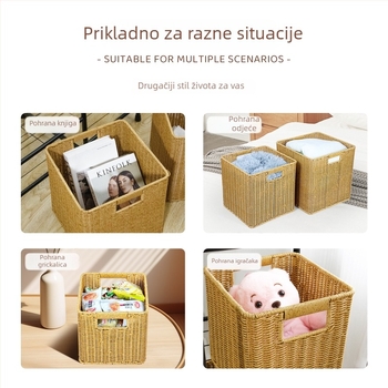 Plastična košara za pohranu, model XH-B029, kućna upotreba, pleteni dizajn od ratana, novi kineski stil; pogodna za deke, daljinske upravljače, uredske potrepštine, voće, torbe, povrće, lijekove, knjige i časopise.
