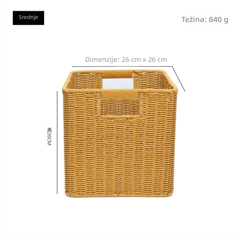 Plastična košara za pohranu, model XH-B029, kućna upotreba, pleteni dizajn od ratana, novi kineski stil; pogodna za deke, daljinske upravljače, uredske potrepštine, voće, torbe, povrće, lijekove, knjige i časopise.