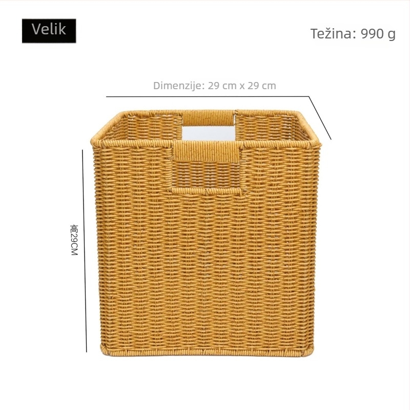 Plastična košara za pohranu, model XH-B029, kućna upotreba, pleteni dizajn od ratana, novi kineski stil; pogodna za deke, daljinske upravljače, uredske potrepštine, voće, torbe, povrće, lijekove, knjige i časopise.