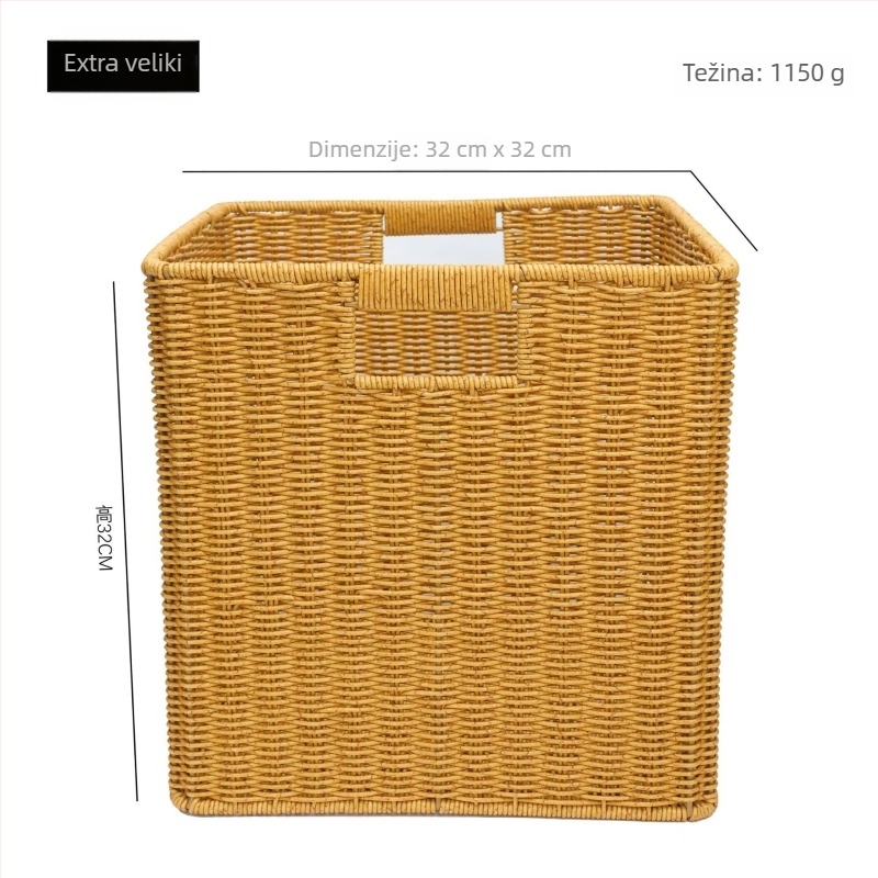 Plastična košara za pohranu, model XH-B029, kućna upotreba, pleteni dizajn od ratana, novi kineski stil; pogodna za deke, daljinske upravljače, uredske potrepštine, voće, torbe, povrće, lijekove, knjige i časopise.