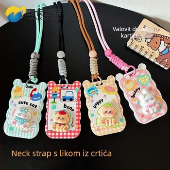 Držač kartica s dizajnom mačkice za studente, ABS materijal, kaiš za vrat s izvučnom kopčom, za studentske identifikacijske kartice