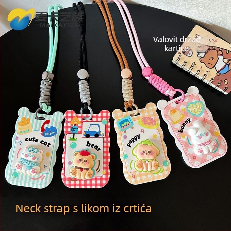 Držač kartica s dizajnom mačkice za studente, ABS materijal, kaiš za vrat s izvučnom kopčom, za studentske identifikacijske kartice
