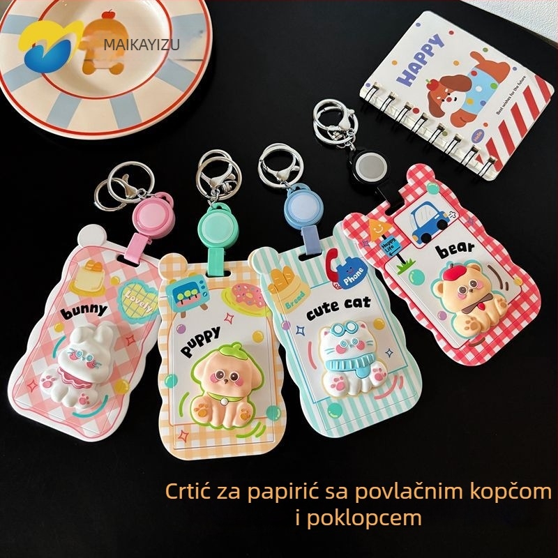 Držač kartica s dizajnom mačkice za studente, ABS materijal, kaiš za vrat s izvučnom kopčom, za studentske identifikacijske kartice