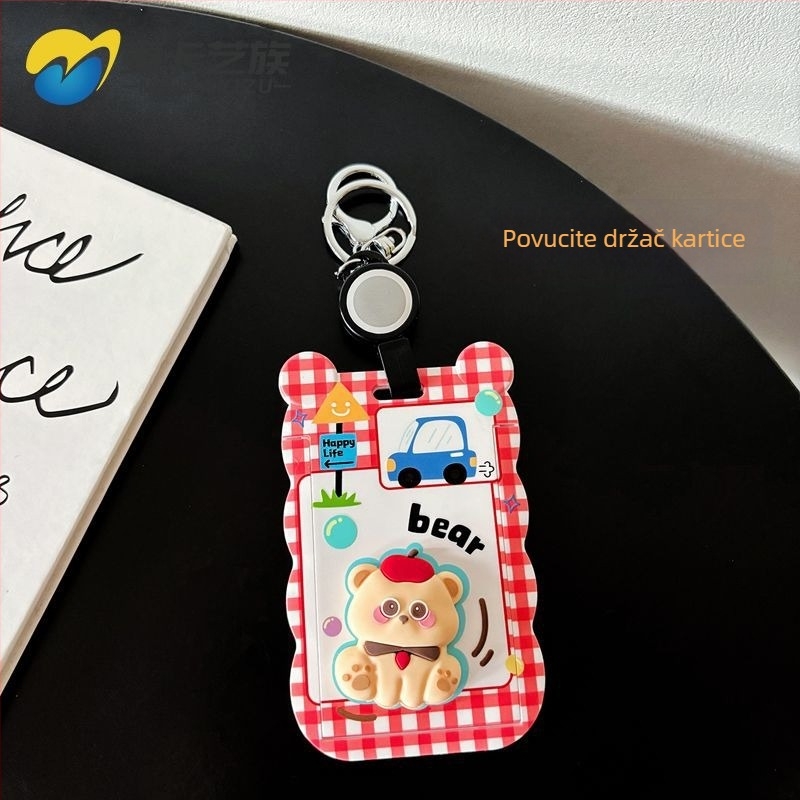 Držač kartica s dizajnom mačkice za studente, ABS materijal, kaiš za vrat s izvučnom kopčom, za studentske identifikacijske kartice