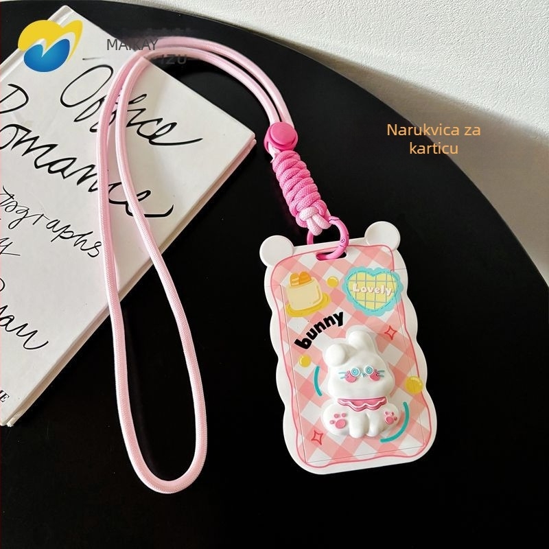 Držač kartica s dizajnom mačkice za studente, ABS materijal, kaiš za vrat s izvučnom kopčom, za studentske identifikacijske kartice