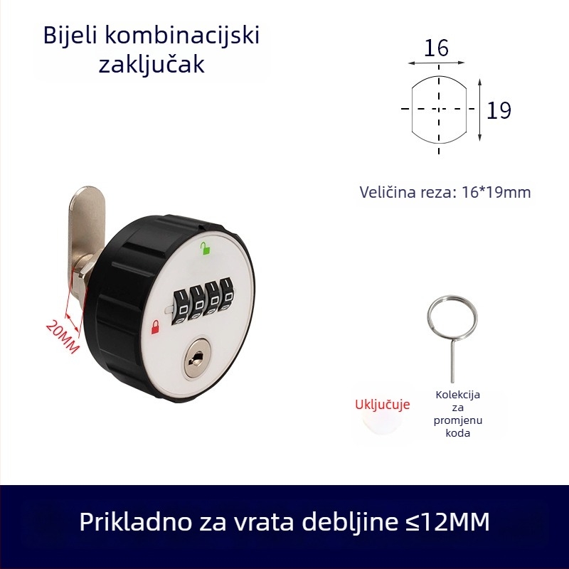 Mehanička brava ormariću s brojčanom kombinacijom, ABS+ cinkova legura, univerzalno za drvene i metalne ormariće, model 660329