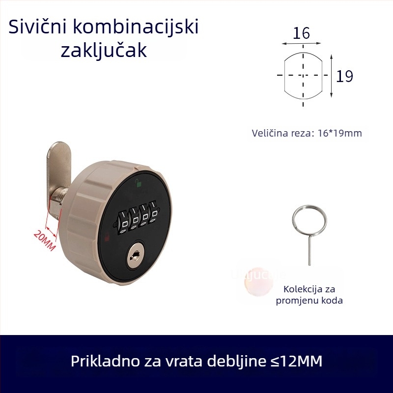 Mehanička brava ormariću s brojčanom kombinacijom, ABS+ cinkova legura, univerzalno za drvene i metalne ormariće, model 660329